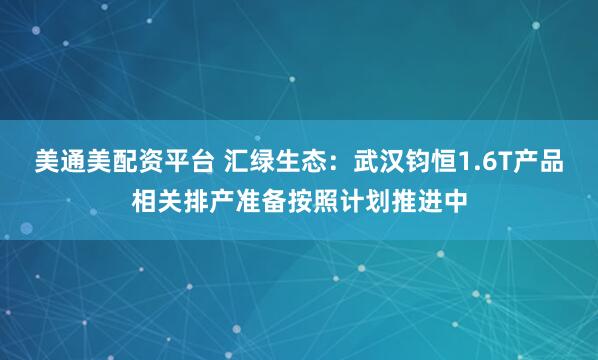 美通美配资平台 汇绿生态：武汉钧恒1.6T产品相关排产准备按照计划推进中